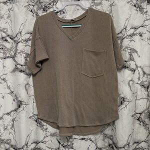 Altar'd State Tan Knit V-Neck Top